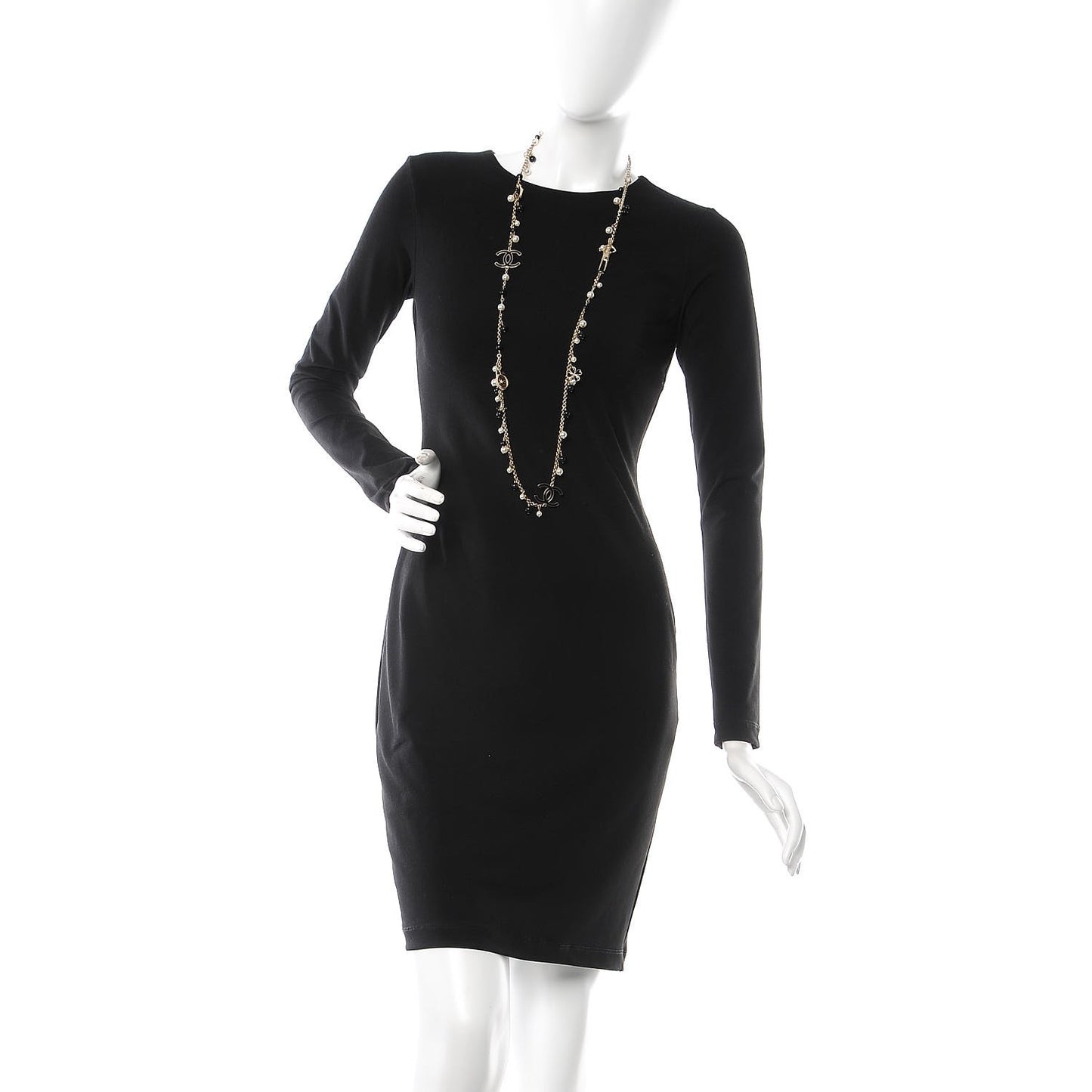 Pearl Beaded Enamel CC Coco Long Necklace Black Gold
