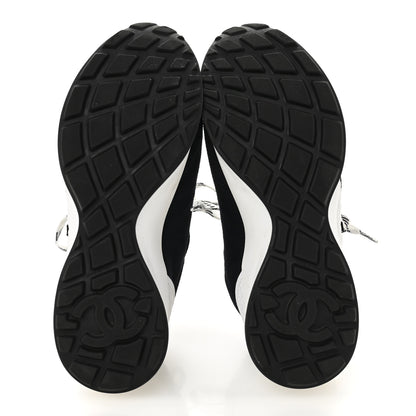 Chanel Fabric Suede Kidskin CC Sneakers 37.5 Dark Navy White 6 of 12