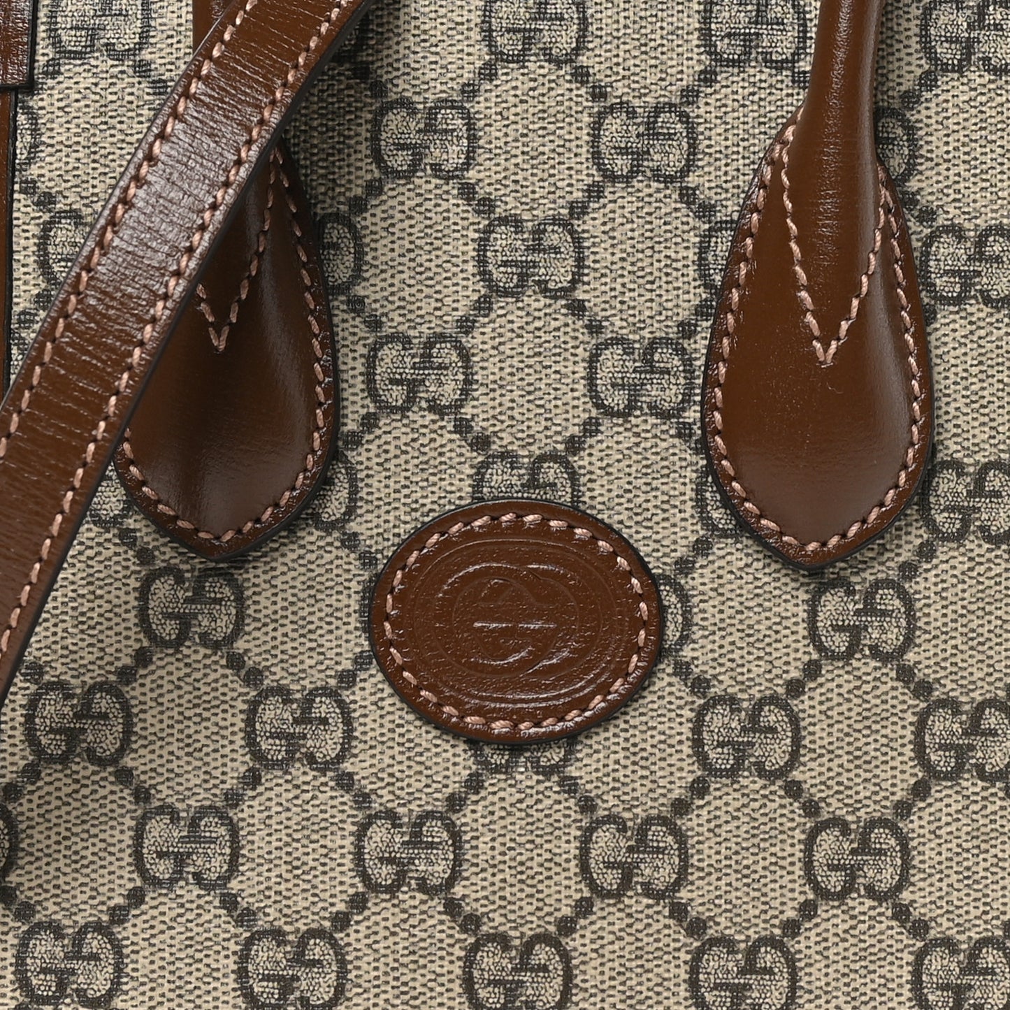 GG Supreme Monogram Azalea Calfskin Mini Retro Interlocking G Tote Bag Beige Ebony Brown Sugar