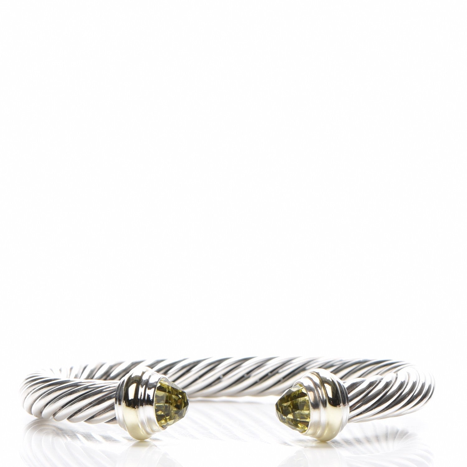 David Yurman Sterling Silver 14K Yellow Gold Peridot 7mm Cable Classics Bracelet 1 of 6