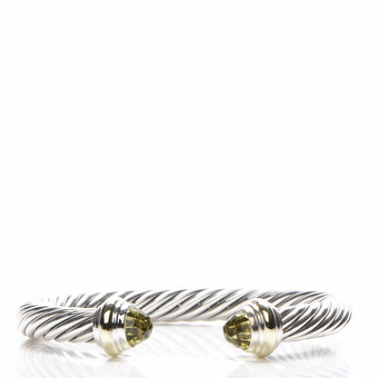 David Yurman Sterling Silver 14K Yellow Gold Peridot 7mm Cable Classics Bracelet 1 of 6