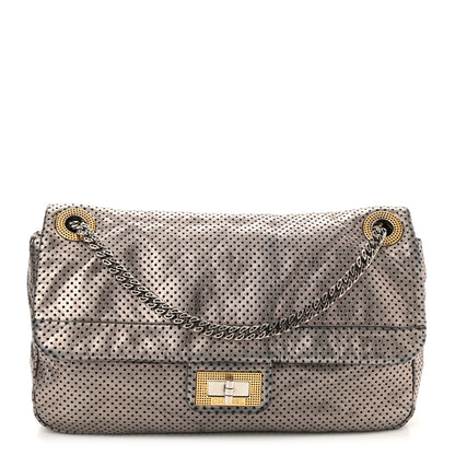 Chanel Metallic Crackled Calfskin Perforated Drill Flap Silver 1 of 10