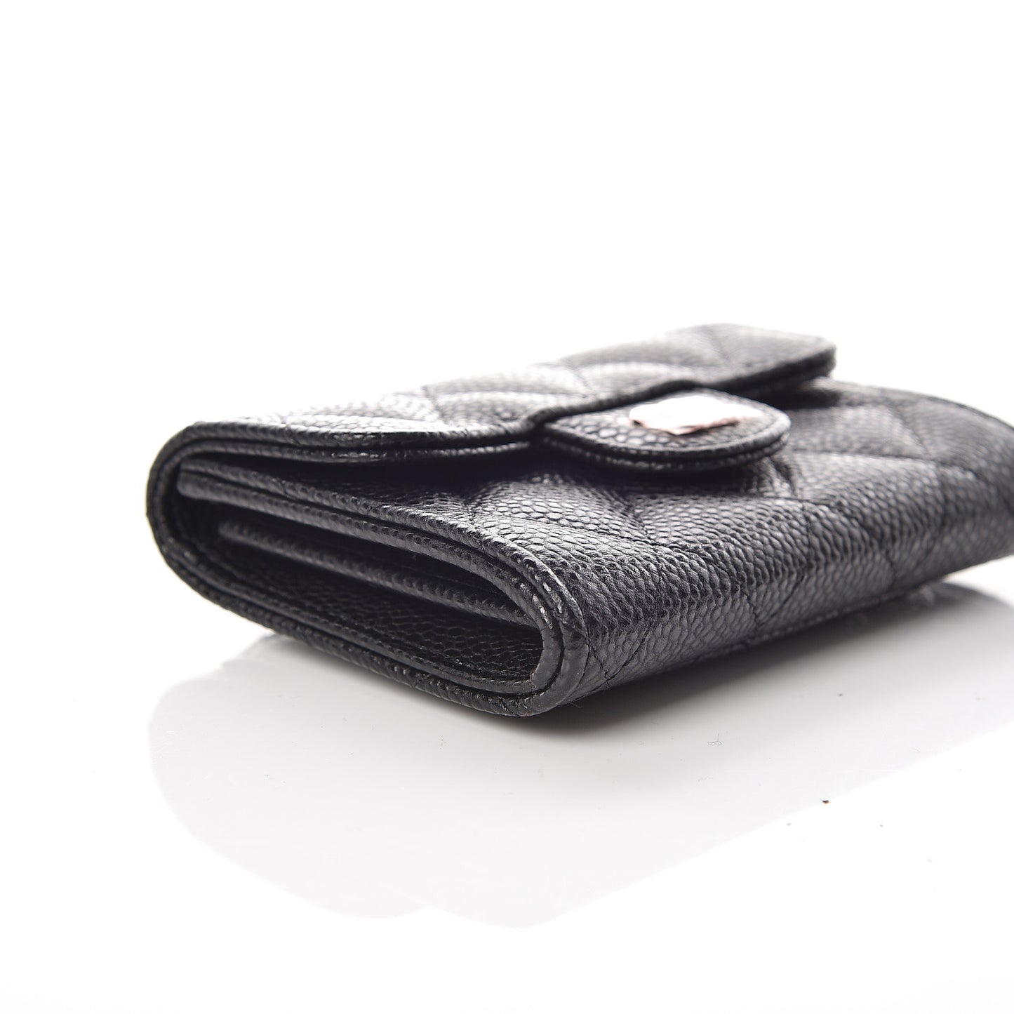 Caviar Quilted Flap Card Holder Wallet Black