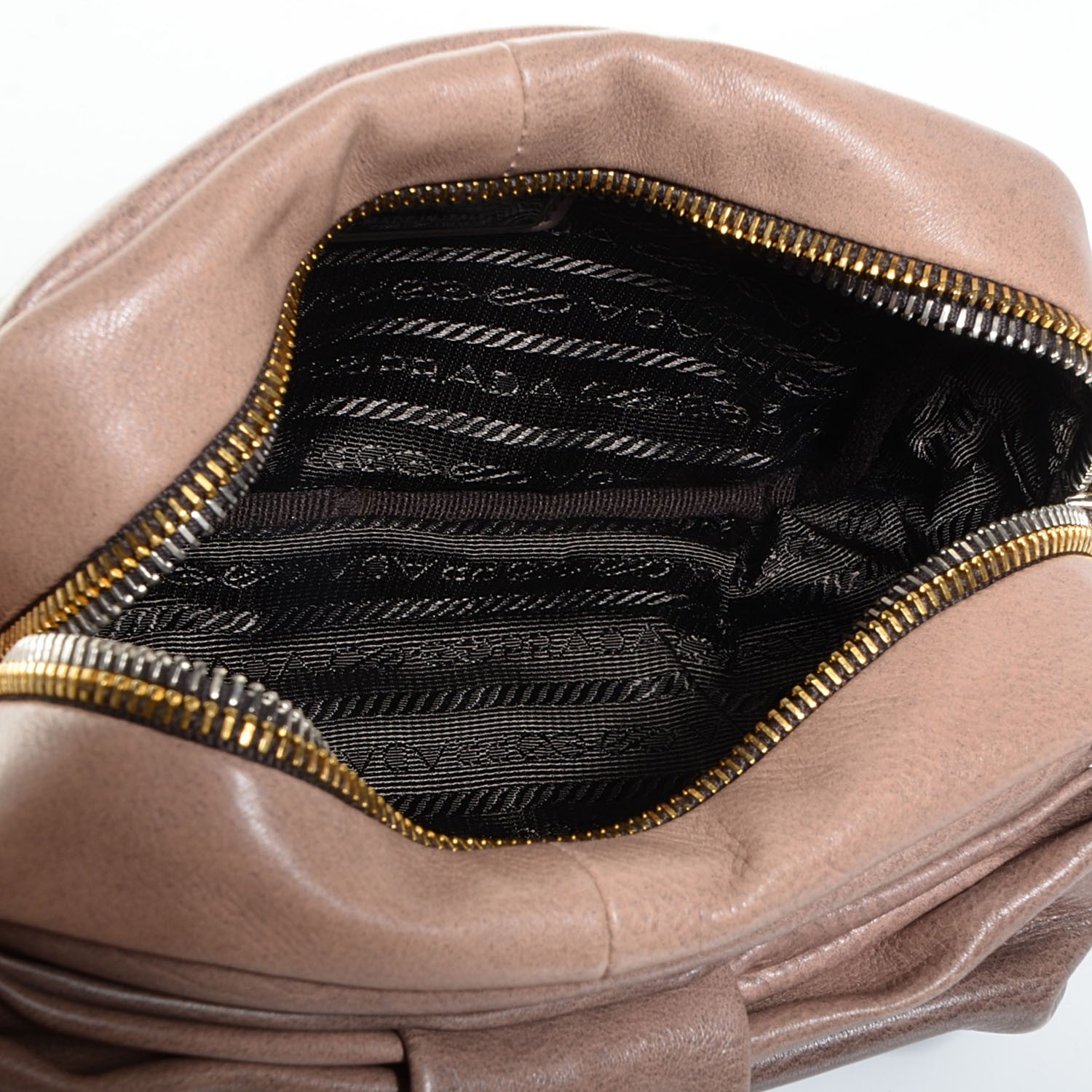 Prada Glace Calfskin Zippers Bow Clutch Ardesia Nudo 5 of 10