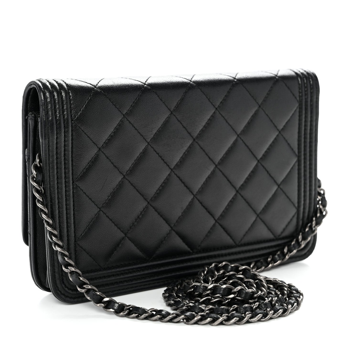 Lambskin Quilted Boy Wallet On Chain WOC Black