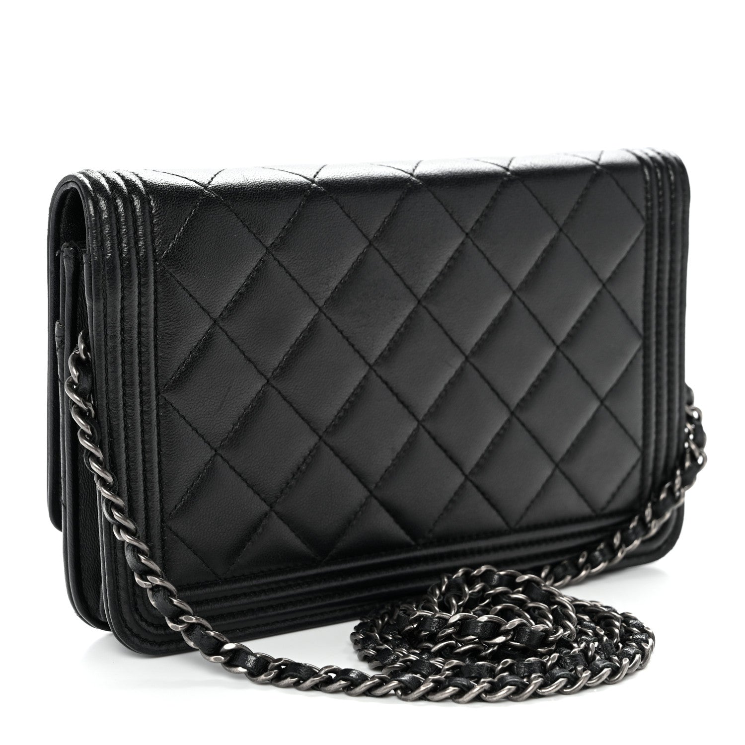 Chanel Lambskin Quilted Boy Wallet On Chain WOC Black 3 of 13