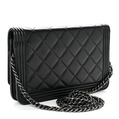 Chanel Lambskin Quilted Boy Wallet On Chain WOC Black 3 of 13