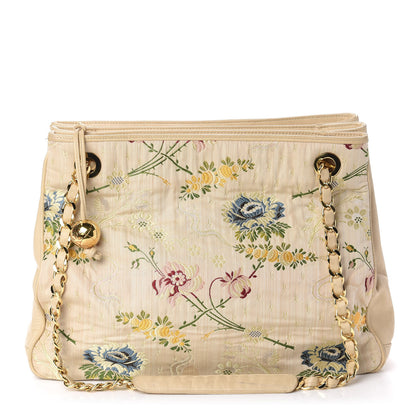Chanel Calfskin Canvas Embroidered Flower Tote Beige 1 of 14