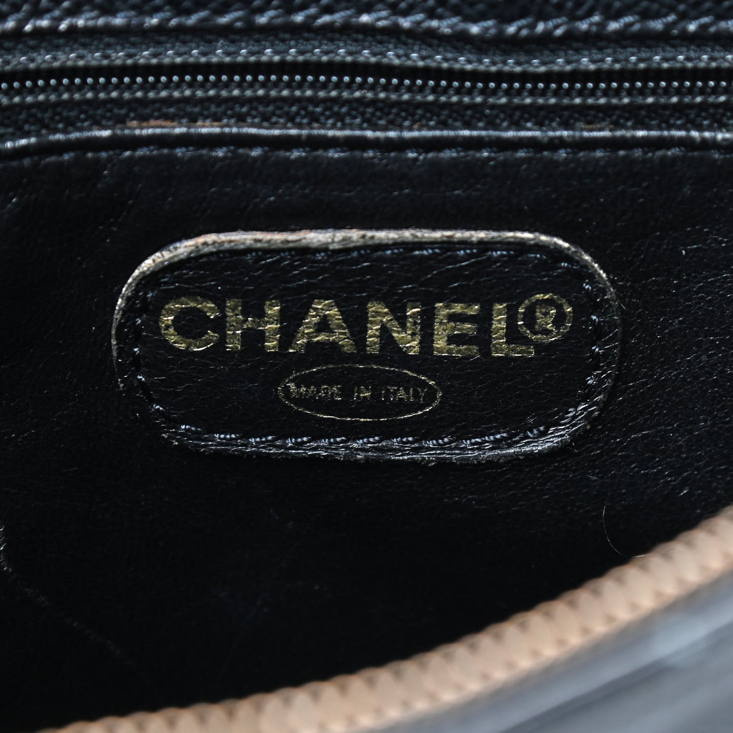 Caviar Embroidered Logo Shoulder Bag Black