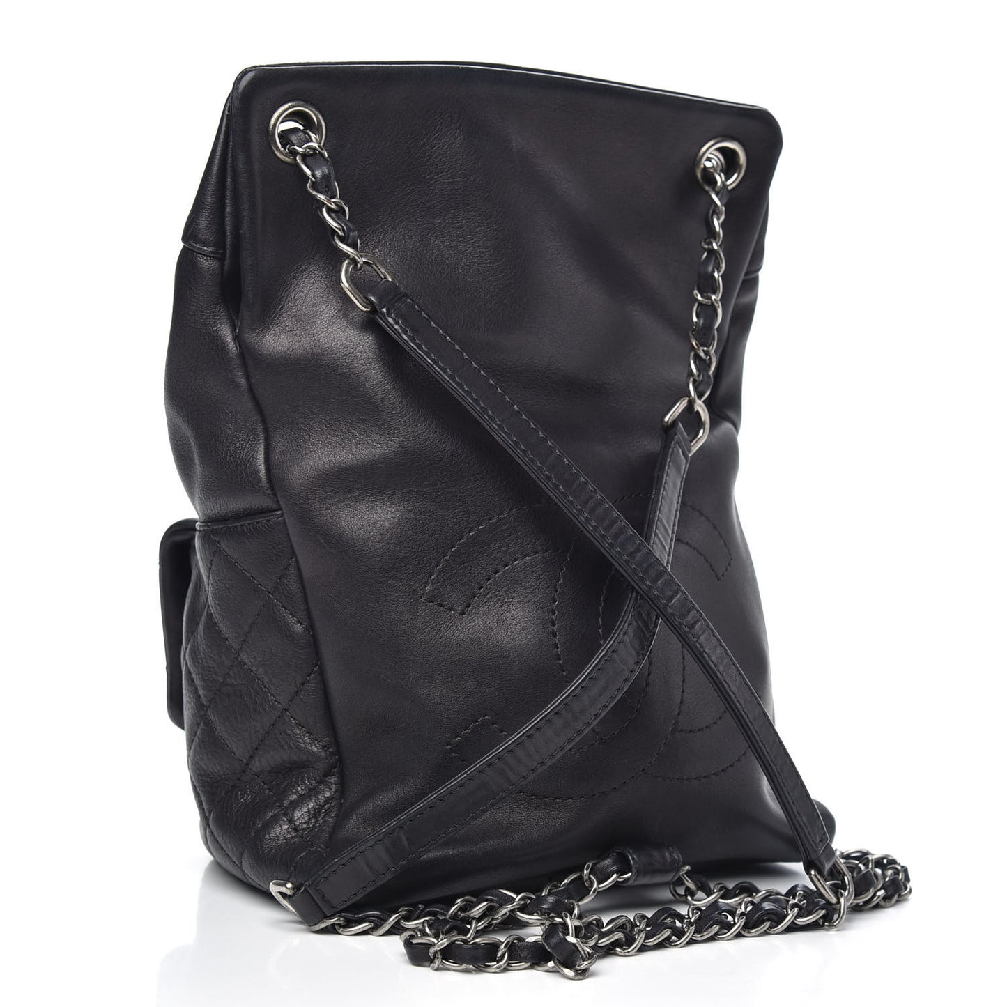 Lambskin Quilted Drawstring Backpack Black
