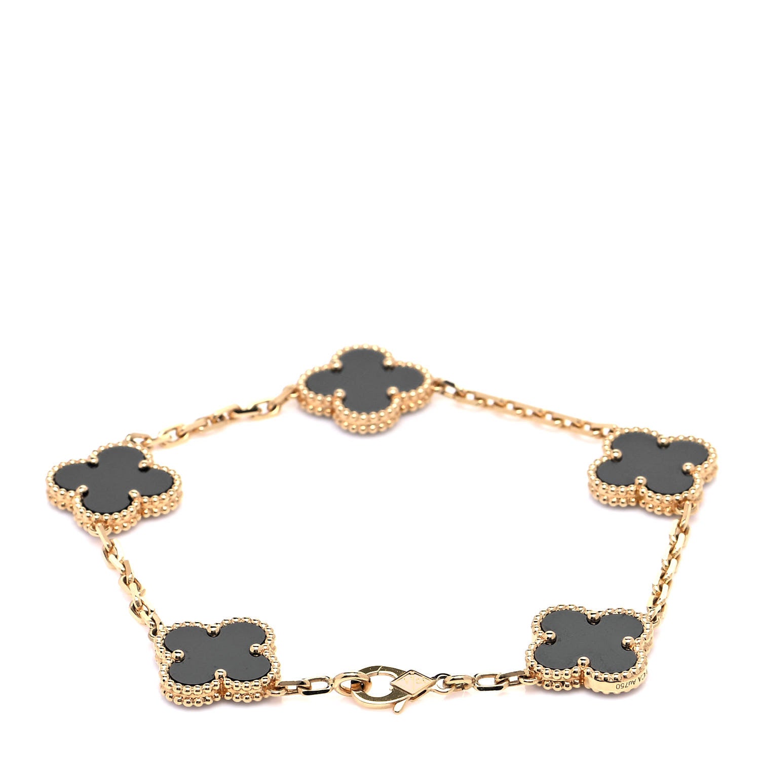 Van Cleef & Arpels 18K Yellow Gold Black Onyx 5 Motifs Vintage Alhambra Bracelet 3 of 7