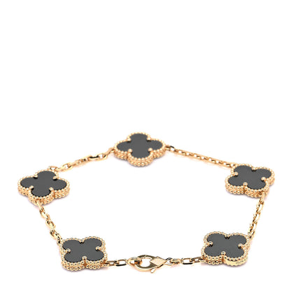 Van Cleef & Arpels 18K Yellow Gold Black Onyx 5 Motifs Vintage Alhambra Bracelet 3 of 7