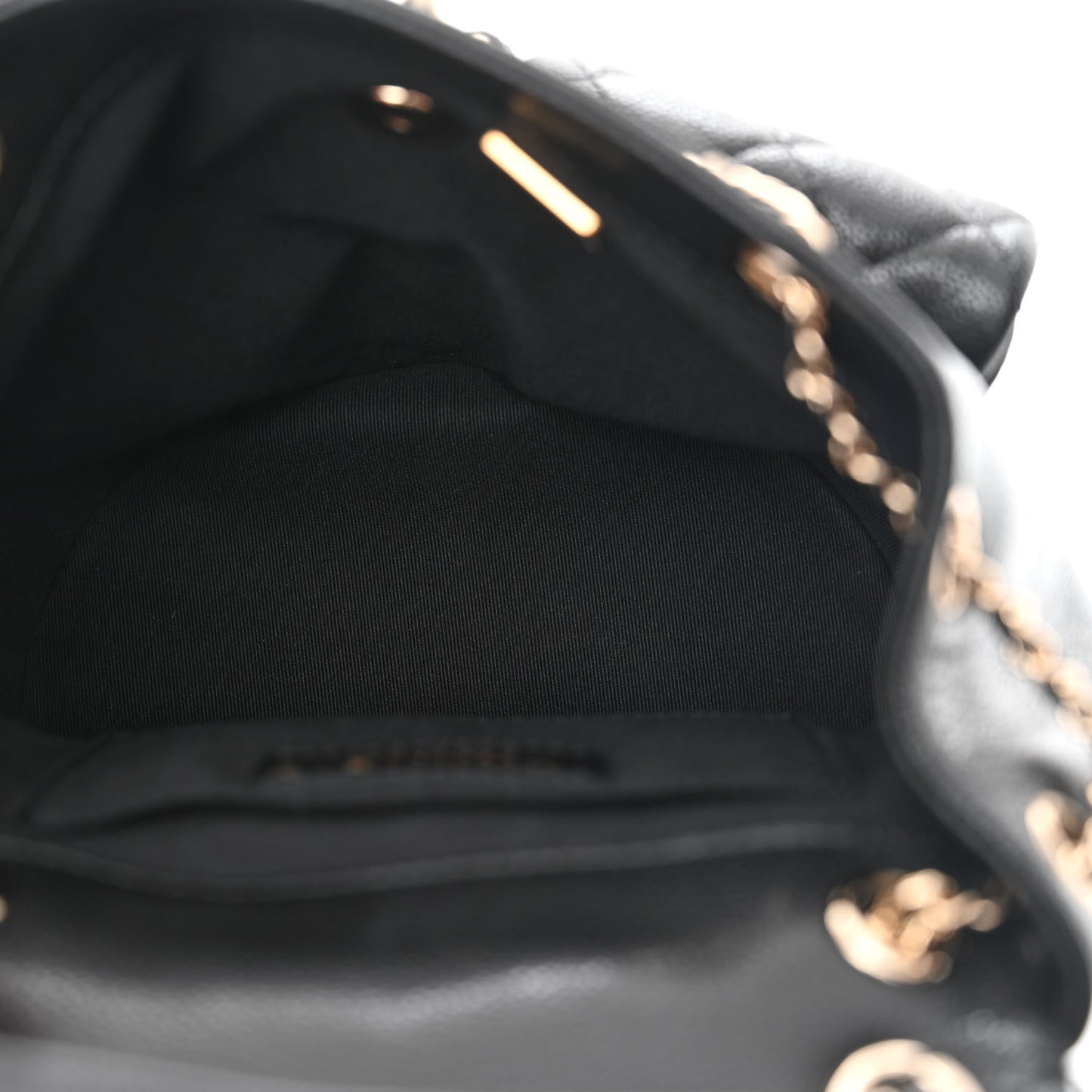 Shiny Caviar Quilted Medium Duma Pockets Drawstring Backpack Black