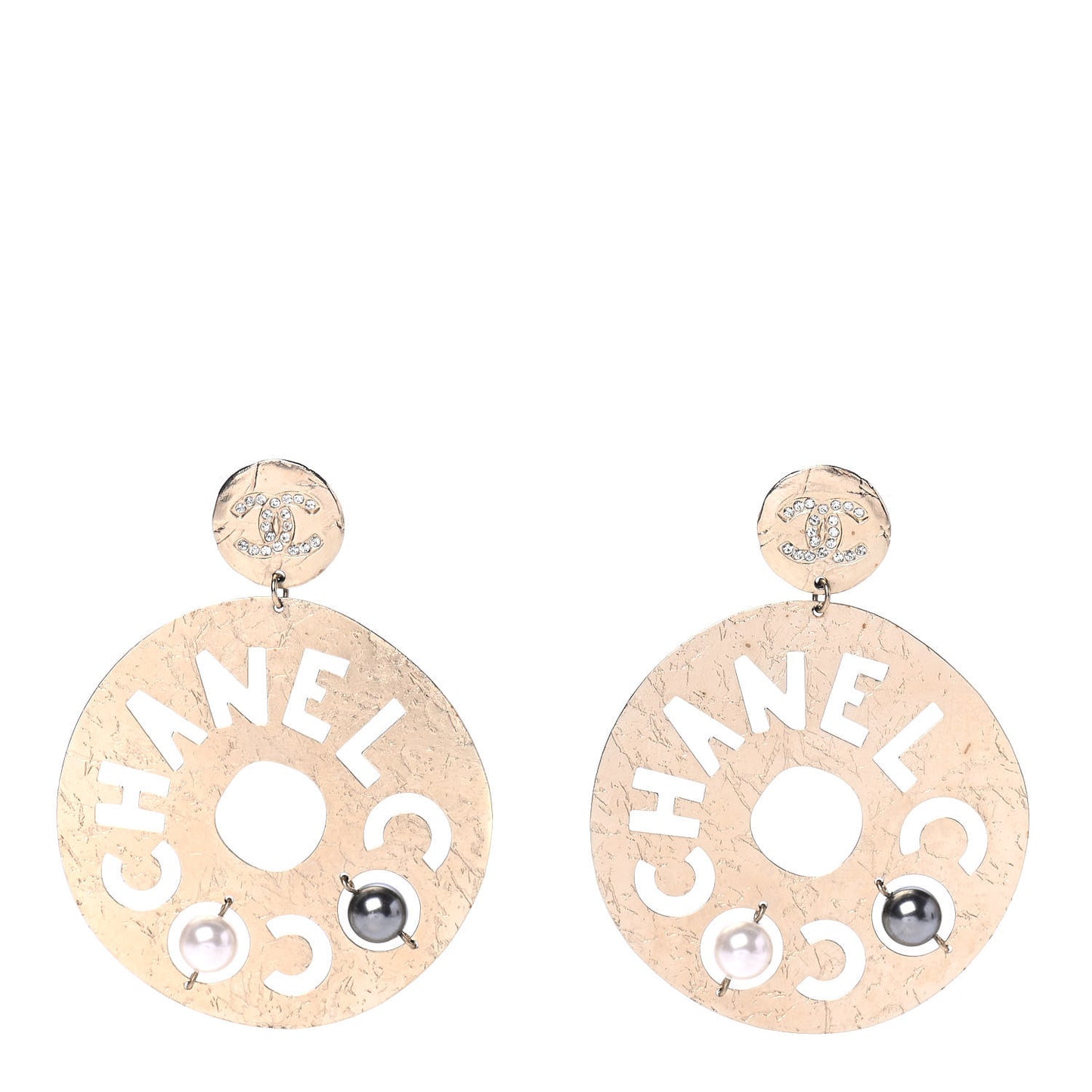 Crystal Pearl CC Papyrus Drop Earrings Gold Grey