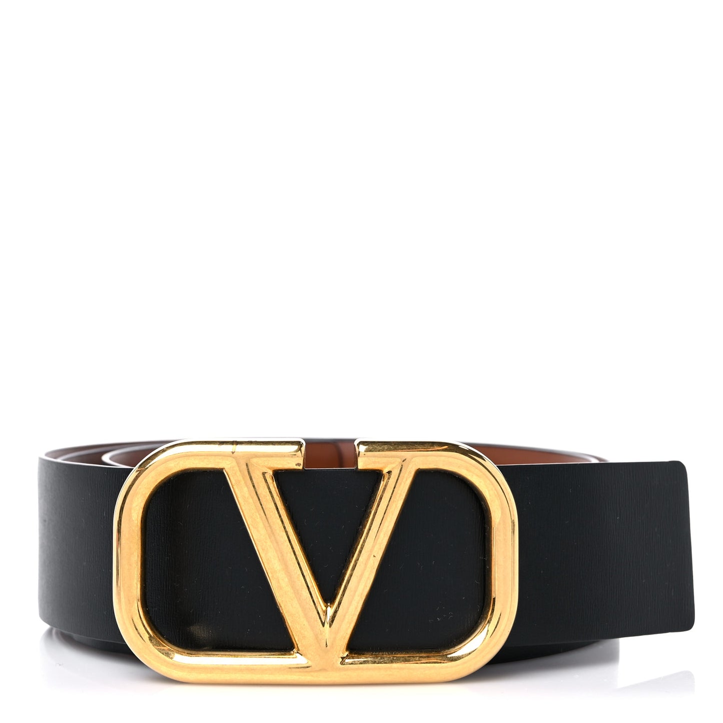 Glossy Calfskin VLogo Reversible 40mm Belt 95 38 Saddle Brown Black