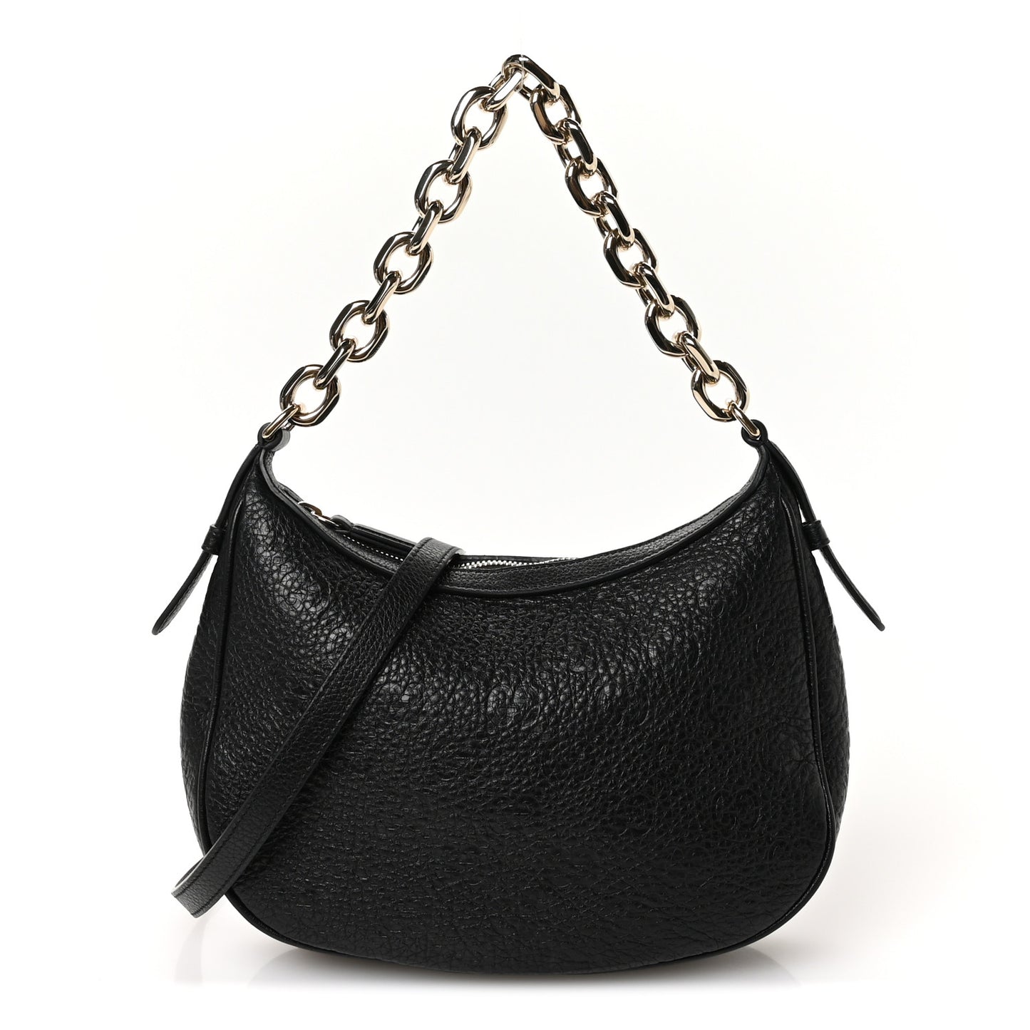 GG Grainy Calfskin Emblem Small Half Moon Shoulder Bag Black