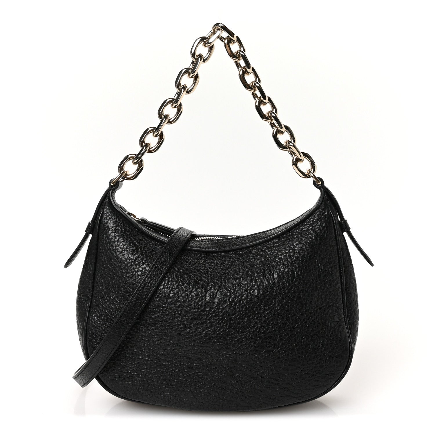 Gucci GG Grainy Calfskin Emblem Small Half Moon Shoulder Bag Black 1 of 11