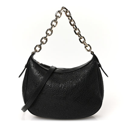 Gucci GG Grainy Calfskin Emblem Small Half Moon Shoulder Bag Black 1 of 11