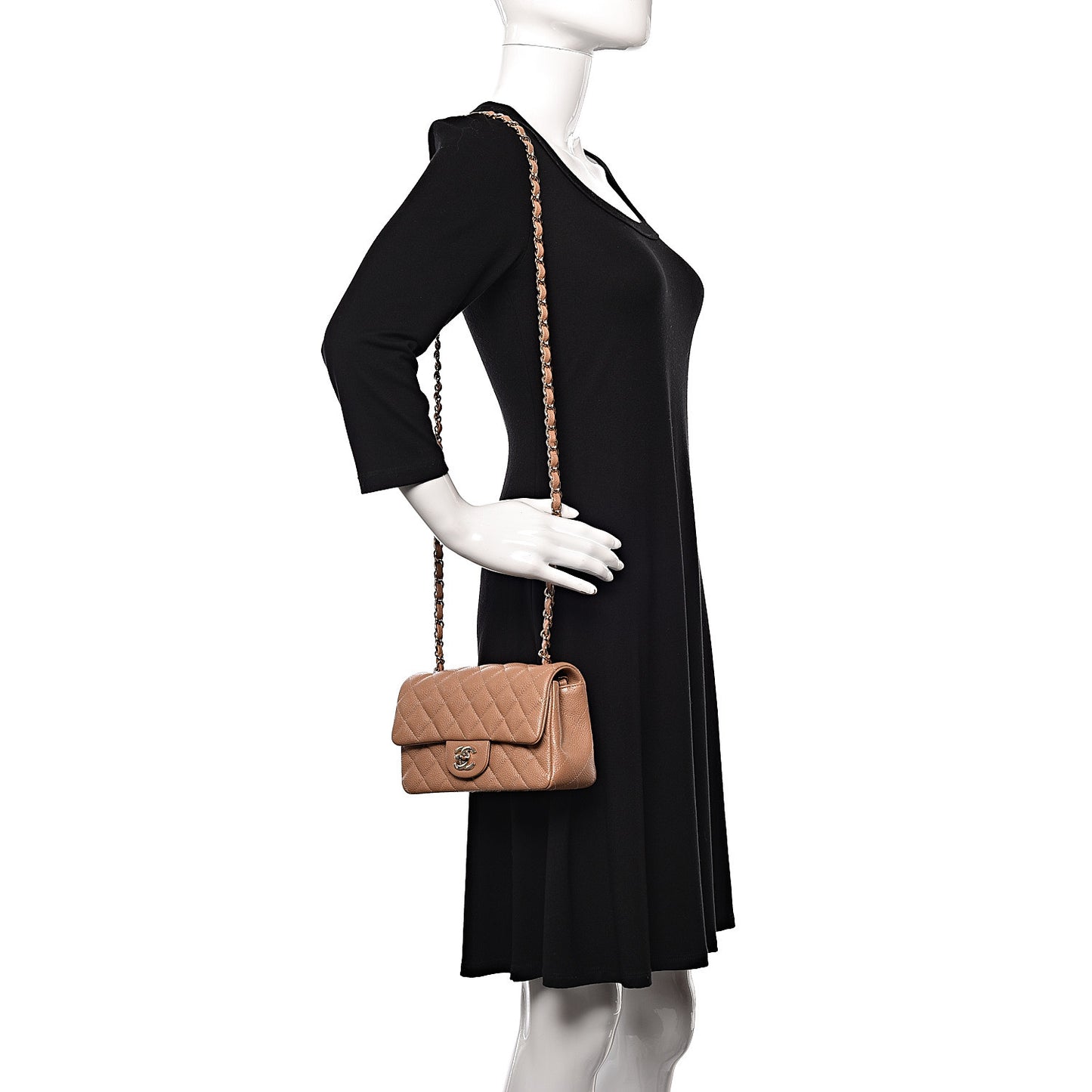 Caviar Quilted Mini Rectangular Flap Dark Beige