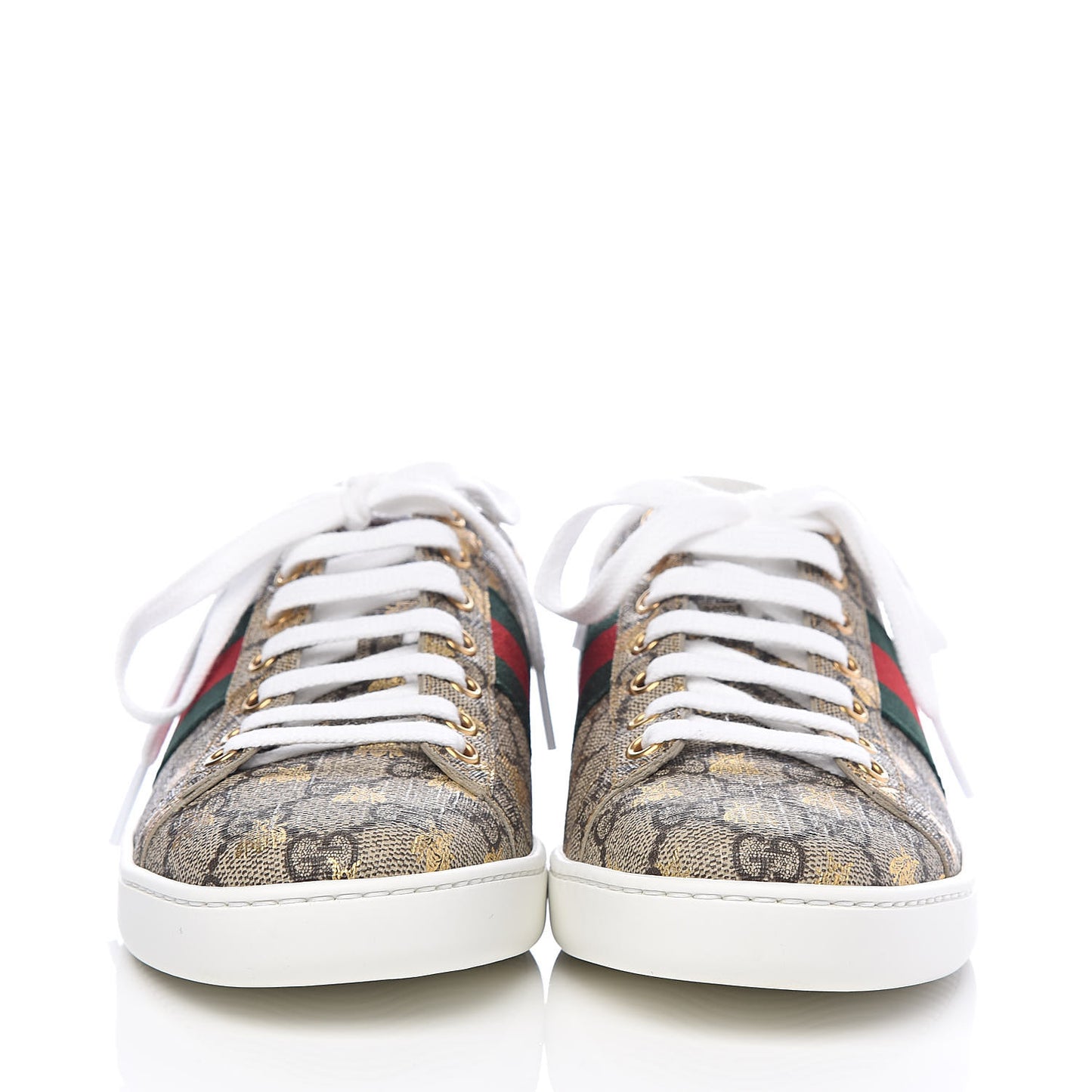 GG Supreme Monogram Bees Ayers Web Womens Ace Sneakers 37.5 Beige Oro Green Red