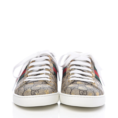Gucci GG Supreme Monogram Bees Ayers Web Womens Ace Sneakers 37.5 Beige Oro Green Red 2 of 10