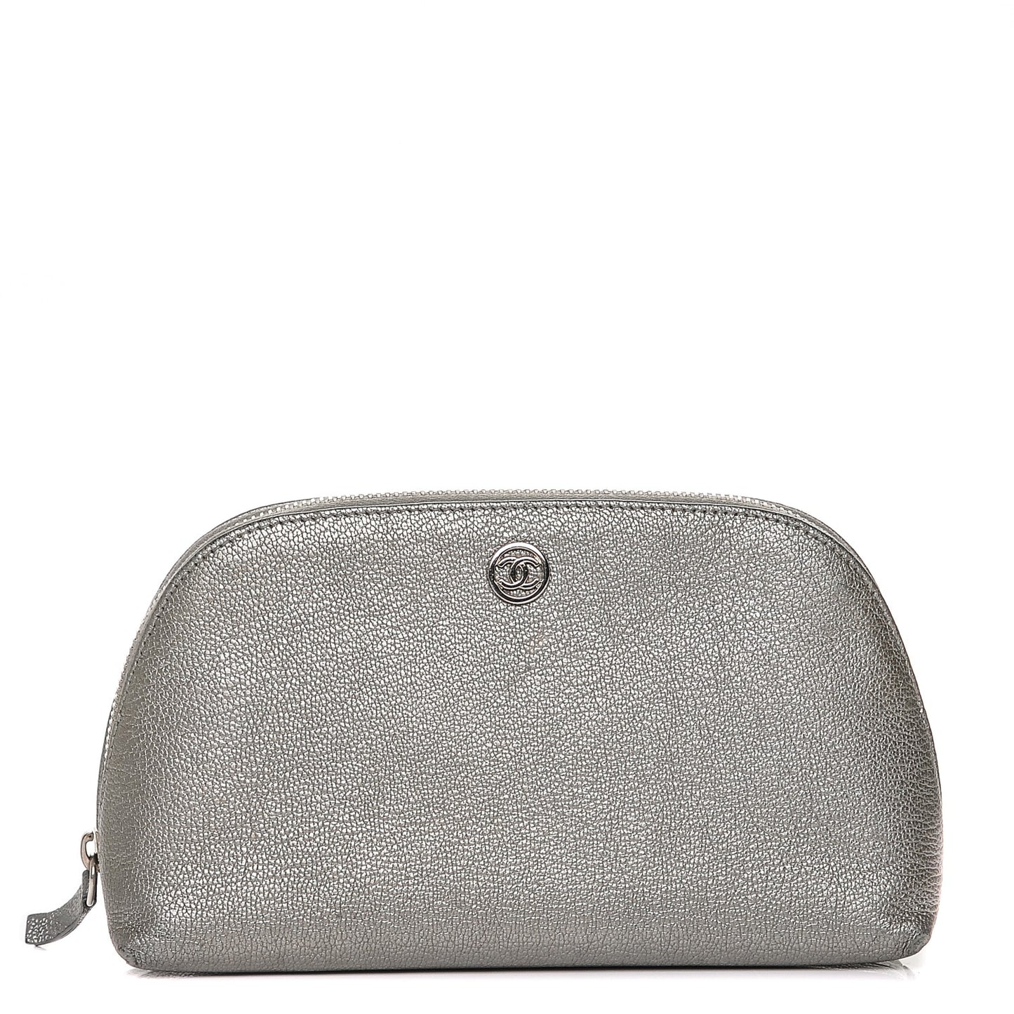Metallic Goatskin Cosmetic Case Silver