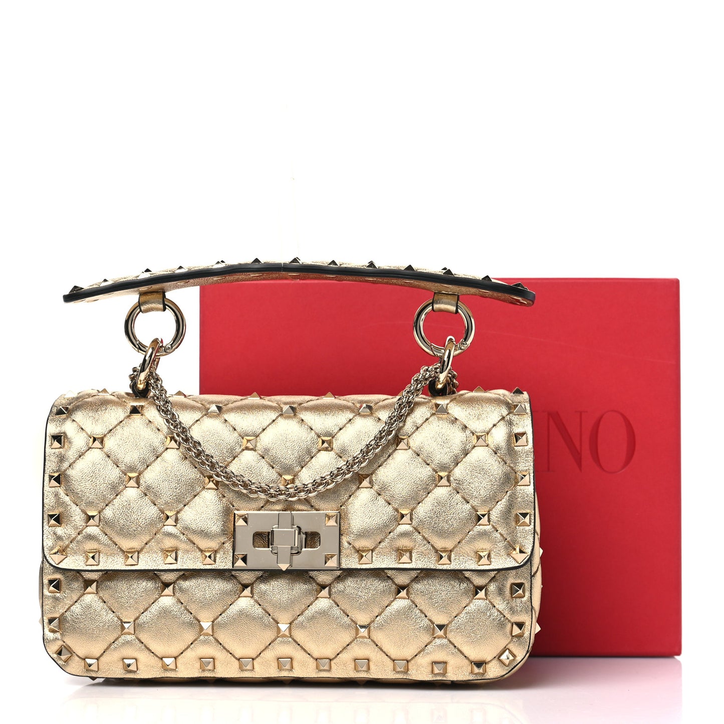 Metallic Nappa Small Rockstud Spike Shoulder Bag Mekong