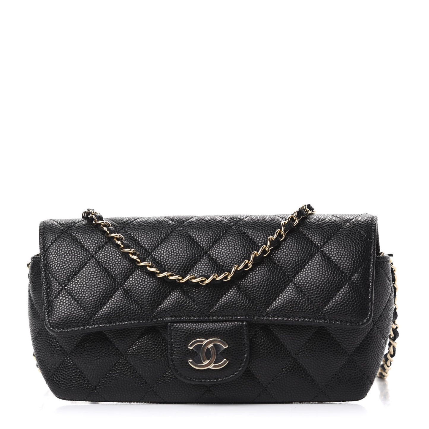 Caviar Quilted Glasses Case With Chain Black