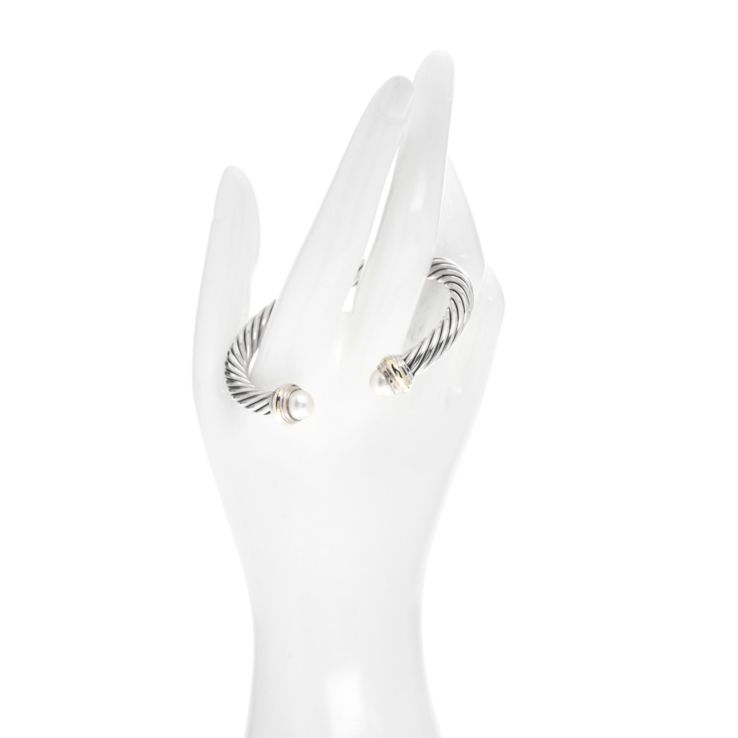 Sterling Silver 14K Yellow Gold Pearl 7mm Cable Classics Bracelet