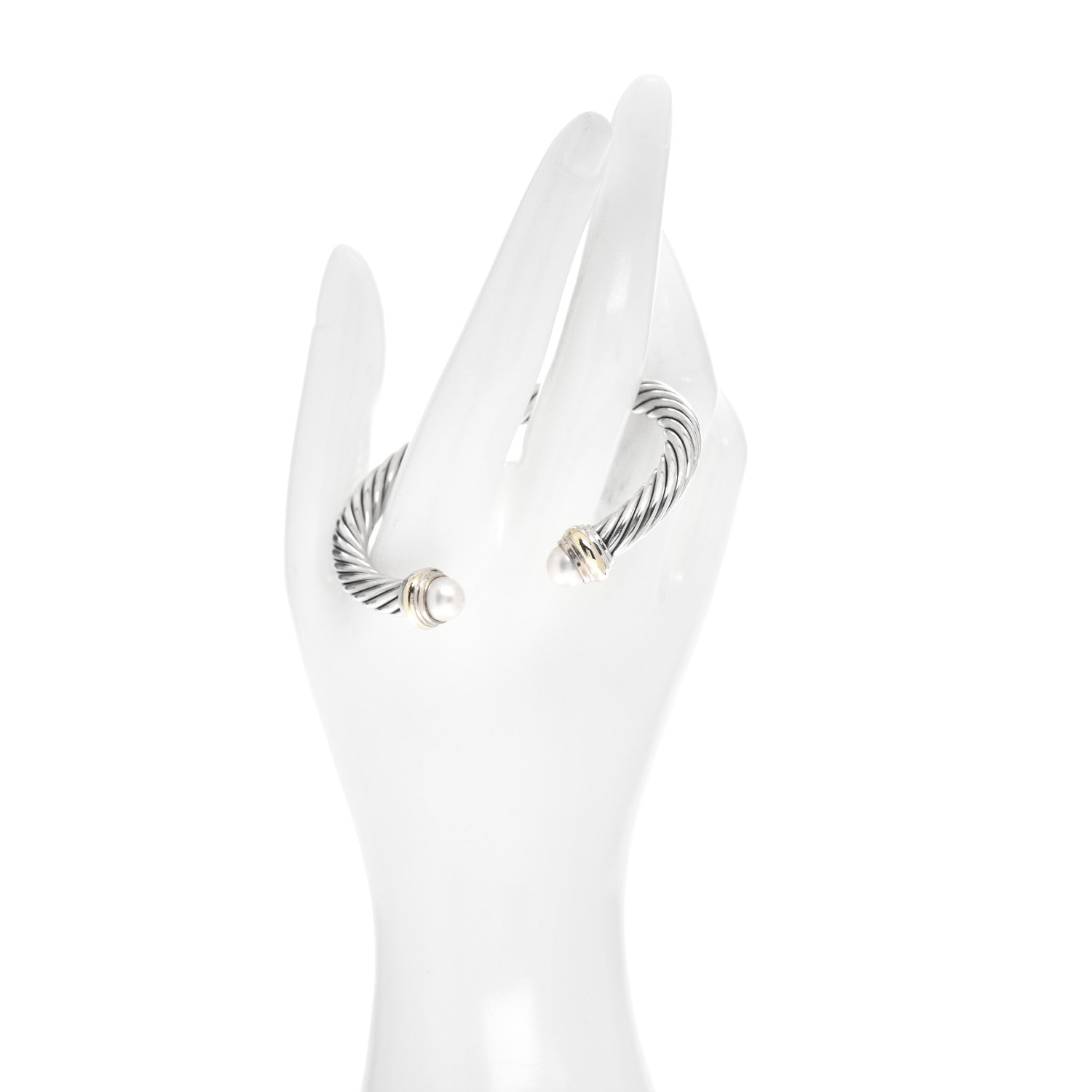 David Yurman Sterling Silver 14K Yellow Gold Pearl 7mm Cable Classics Bracelet 2 of 4