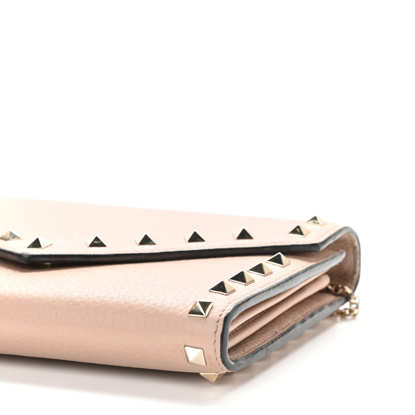 Pebbled Calfskin Rockstud Envelope Wallet on Chain Poudre