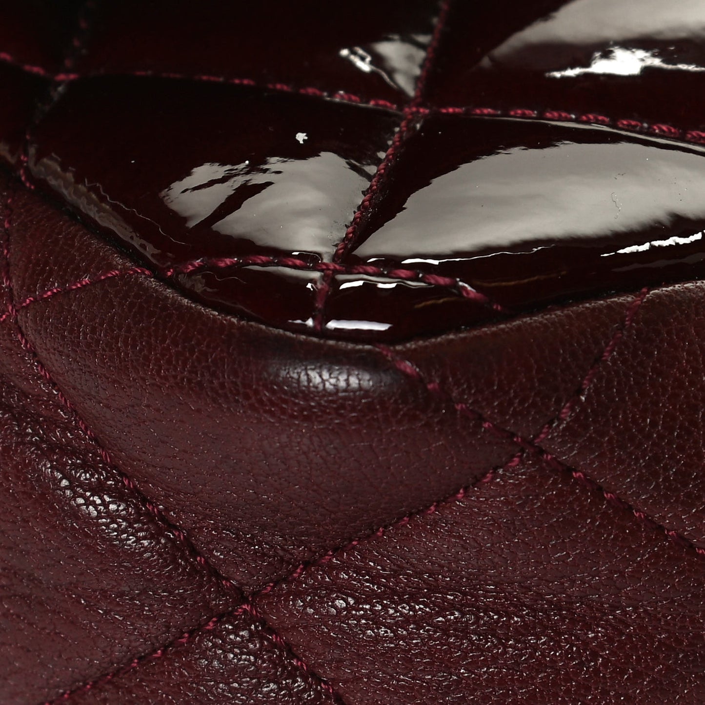 Patent Goatskin Quilted Medium CC Eyelet Flap Burgundy