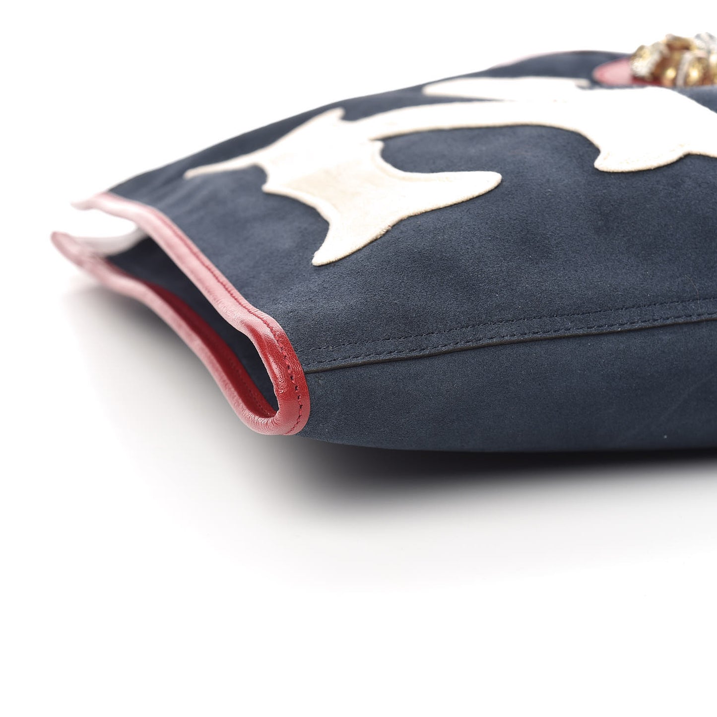 X MLB Suede Calfskin NY Yankees Large Rajah Chain Tote New Blue Romantic Cherry