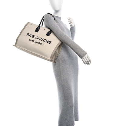 Saint Laurent Linen Calfskin Rive Gauche Tote Greggio Natural 2 of 10