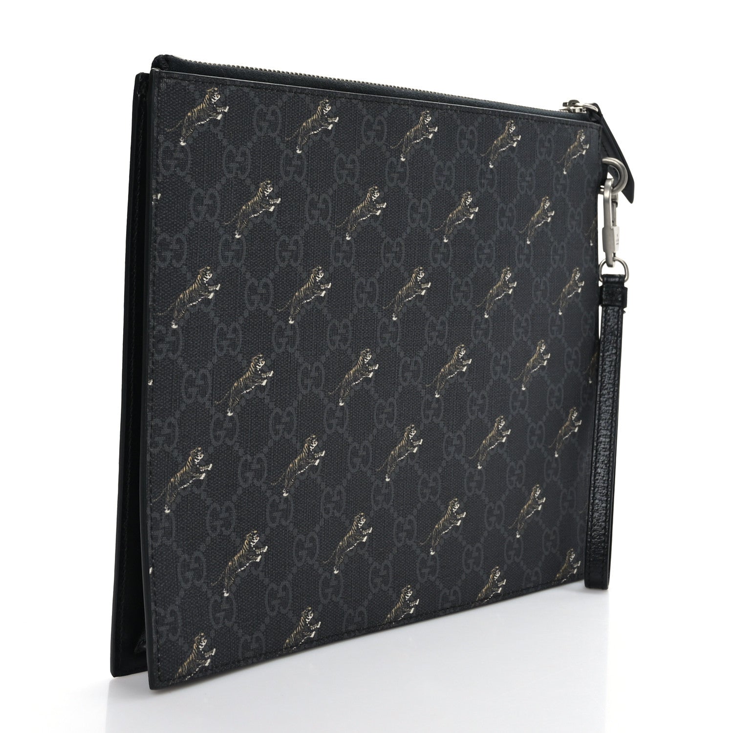 Gucci GG Supreme Monogram Tigers Zip Wristlet Pouch Black 3 of 6