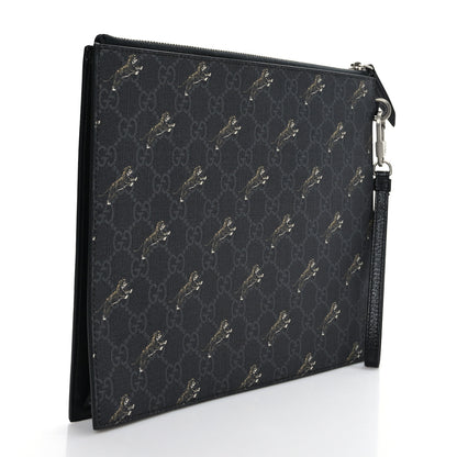Gucci GG Supreme Monogram Tigers Zip Wristlet Pouch Black 3 of 6