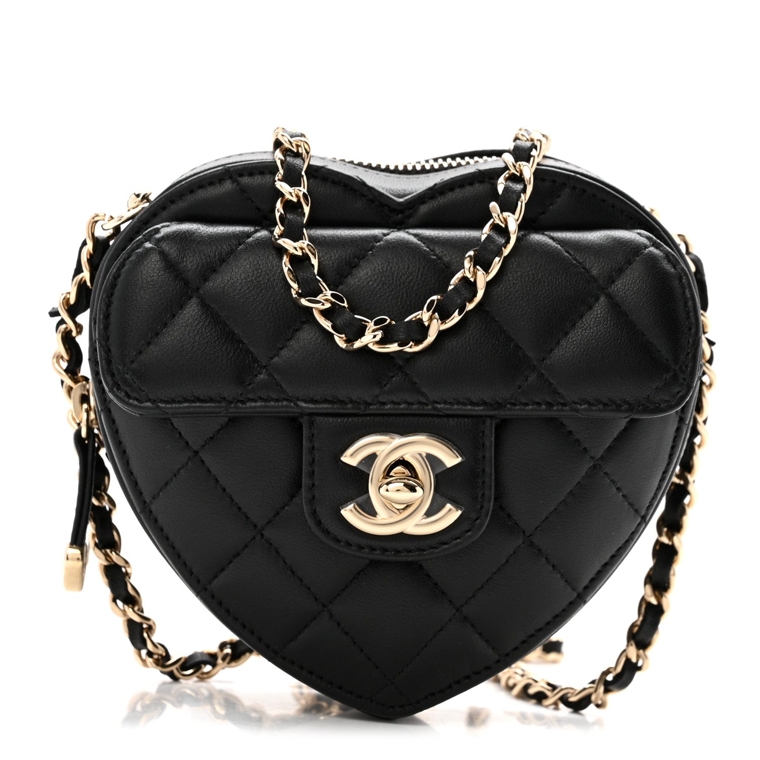 Chanel Lambskin Quilted CC In Love Heart Clutch With Chain Black 1 of 10