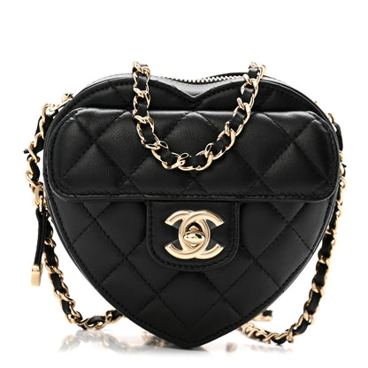 Chanel Lambskin Quilted CC In Love Heart Clutch With Chain Black 1 of 10