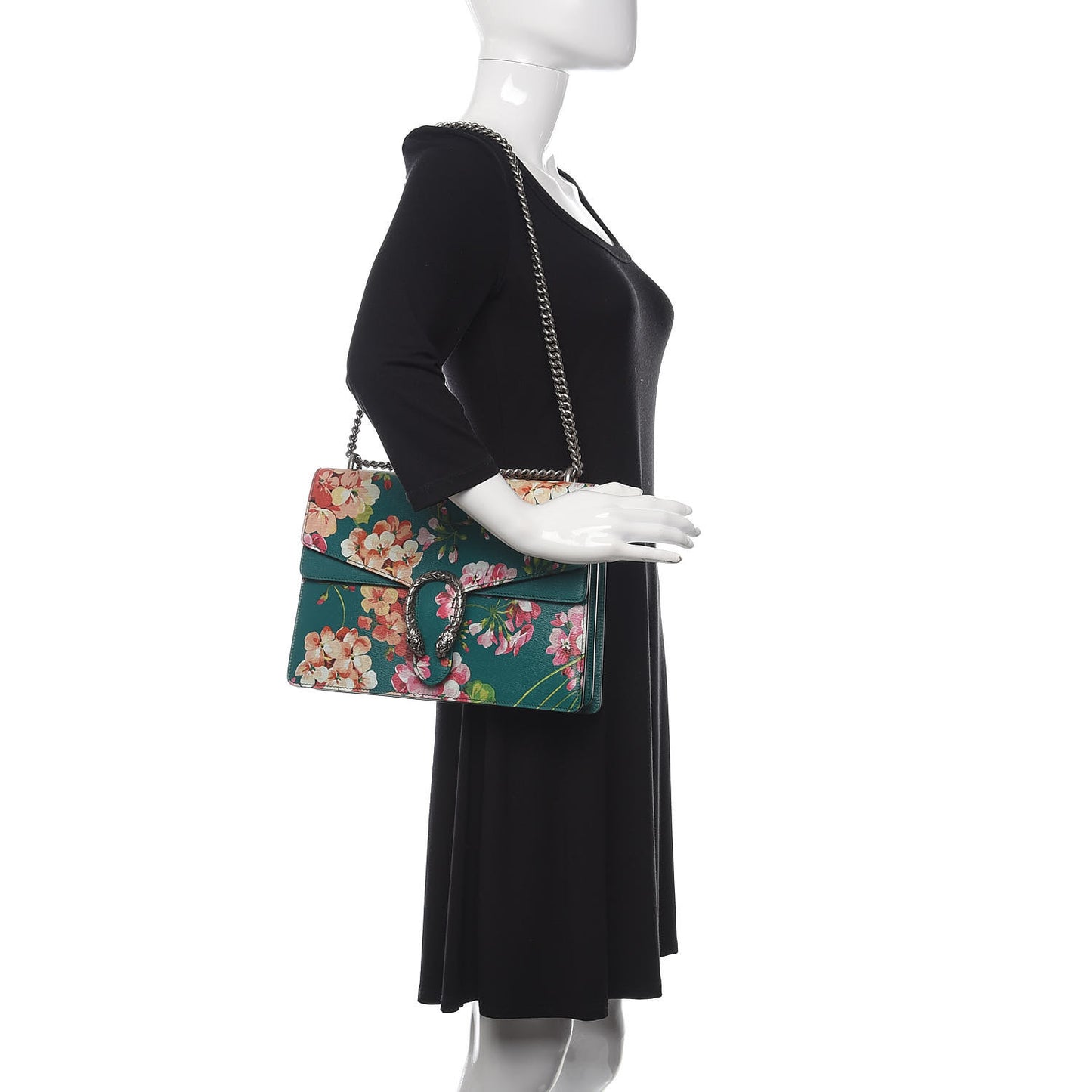 Calfskin Blooms Print Medium Dionysus Shoulder Bag Bright Emerald Multicolor
