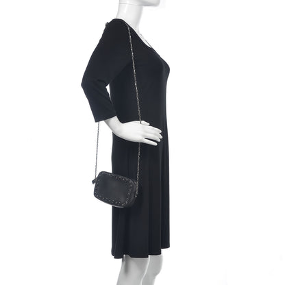 Valentino Garavani Calfskin Small Rockstud Rolling Chain Camera Crossbody Bag Black 3 of 9