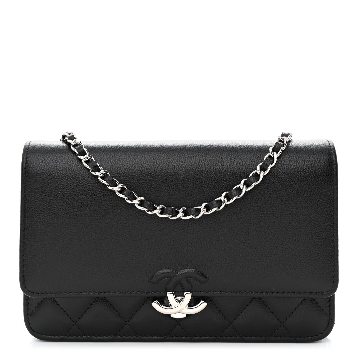 Chanel Grained Calfskin Quilted CC Box Wallet On Chain WOC Black 1 of 13