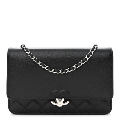 Chanel Grained Calfskin Quilted CC Box Wallet On Chain WOC Black 1 of 13