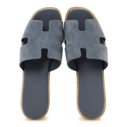 Hermes Suede Goatskin Cork Eze 30 Sandals 37 Bleu Grignon 2 of 12