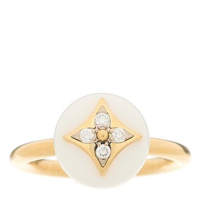 Louis Vuitton 18K Yellow Gold Diamond White Agate Idylle Blossom Ring 53 6.25 1 of 6