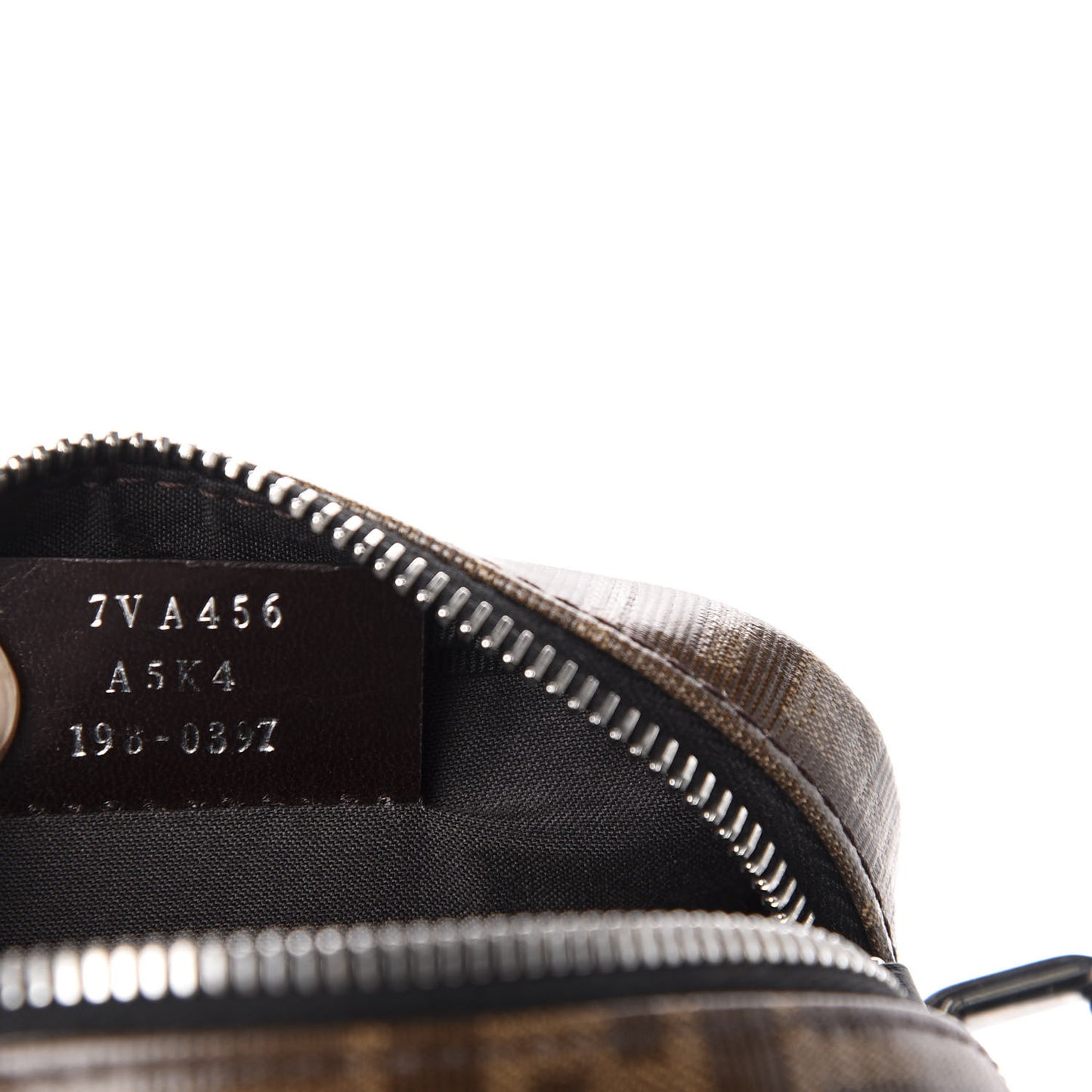 Glazed Fabric Vitello Century FF 1974 Stamp Patch Small Crossbody Messenger Mogano Panna Black