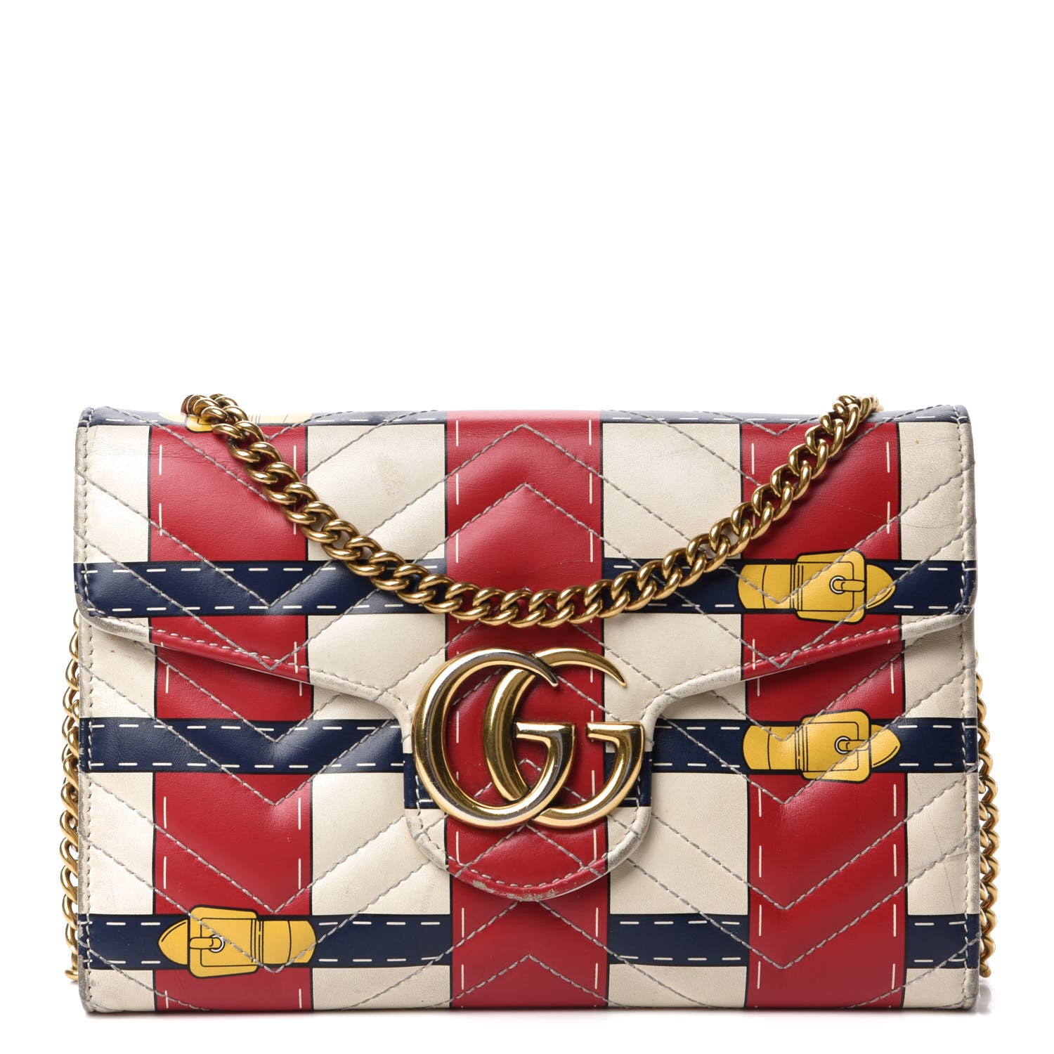 Gucci Calfskin Matelasse Trompe L'Oeil Print Mini GG Marmont Chain Wallet White 1 of 22