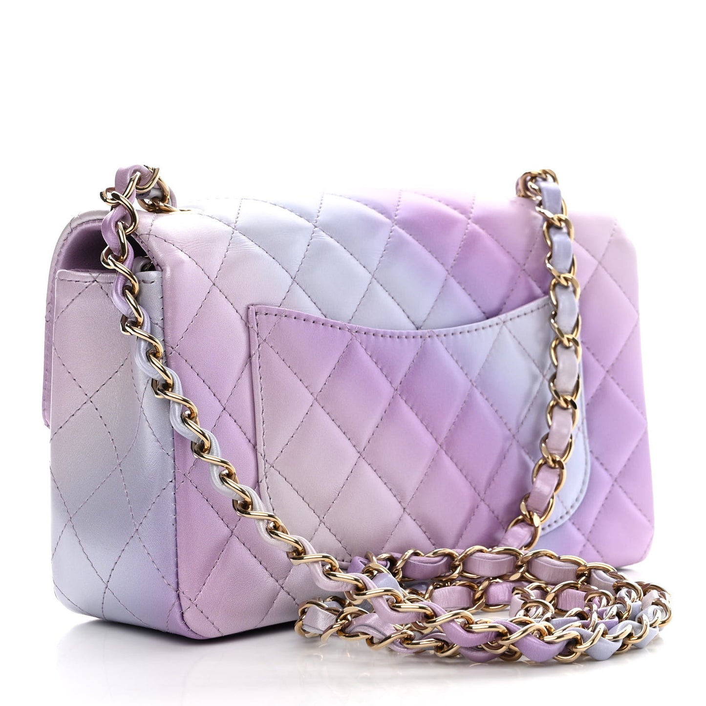 Lambskin Quilted Tie Dye Ombre Mini Rectangular Flap Purple Blue Pink