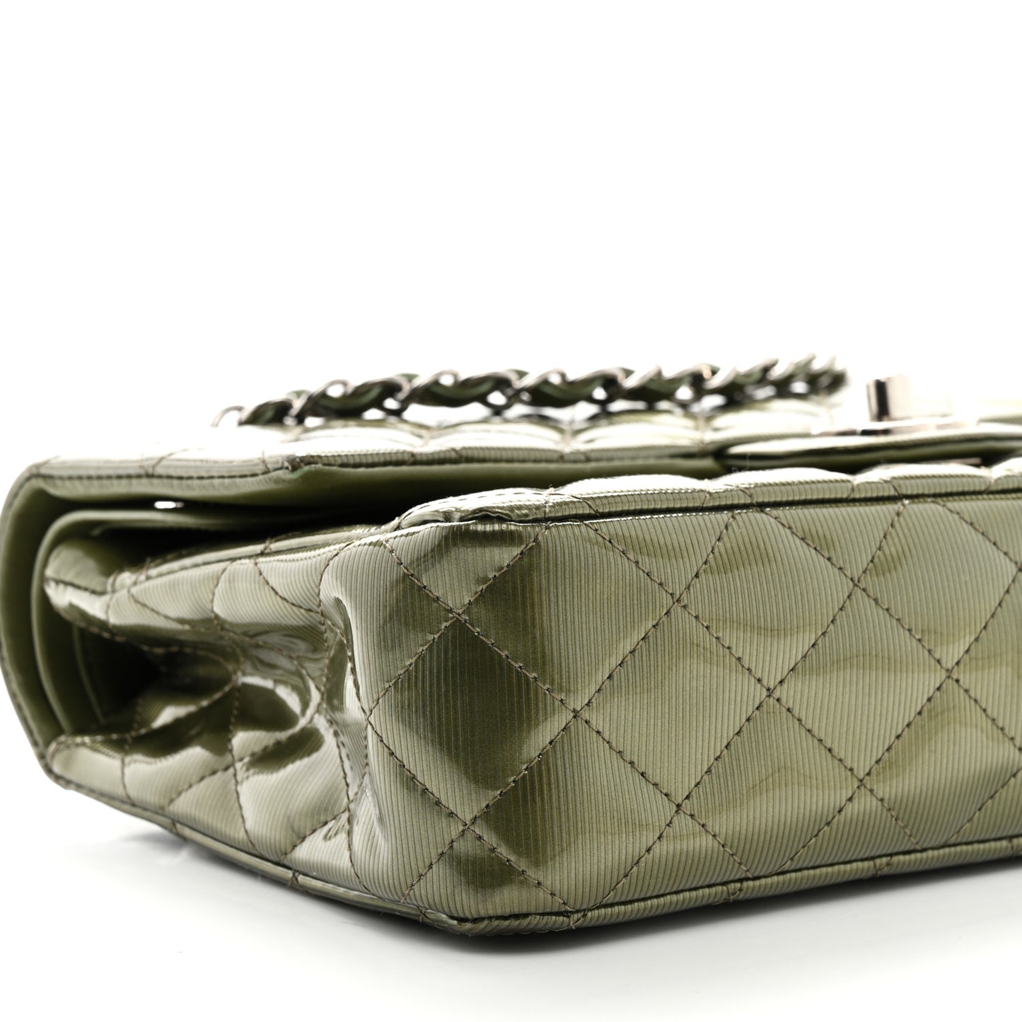 Striated Patent Quilted Medium Double Flap Green