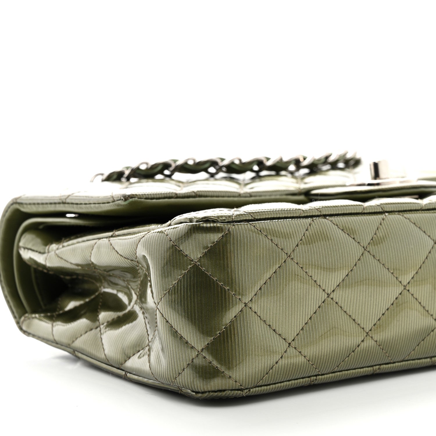 Chanel Striated Patent Quilted Medium Double Flap Green 9 of 11
