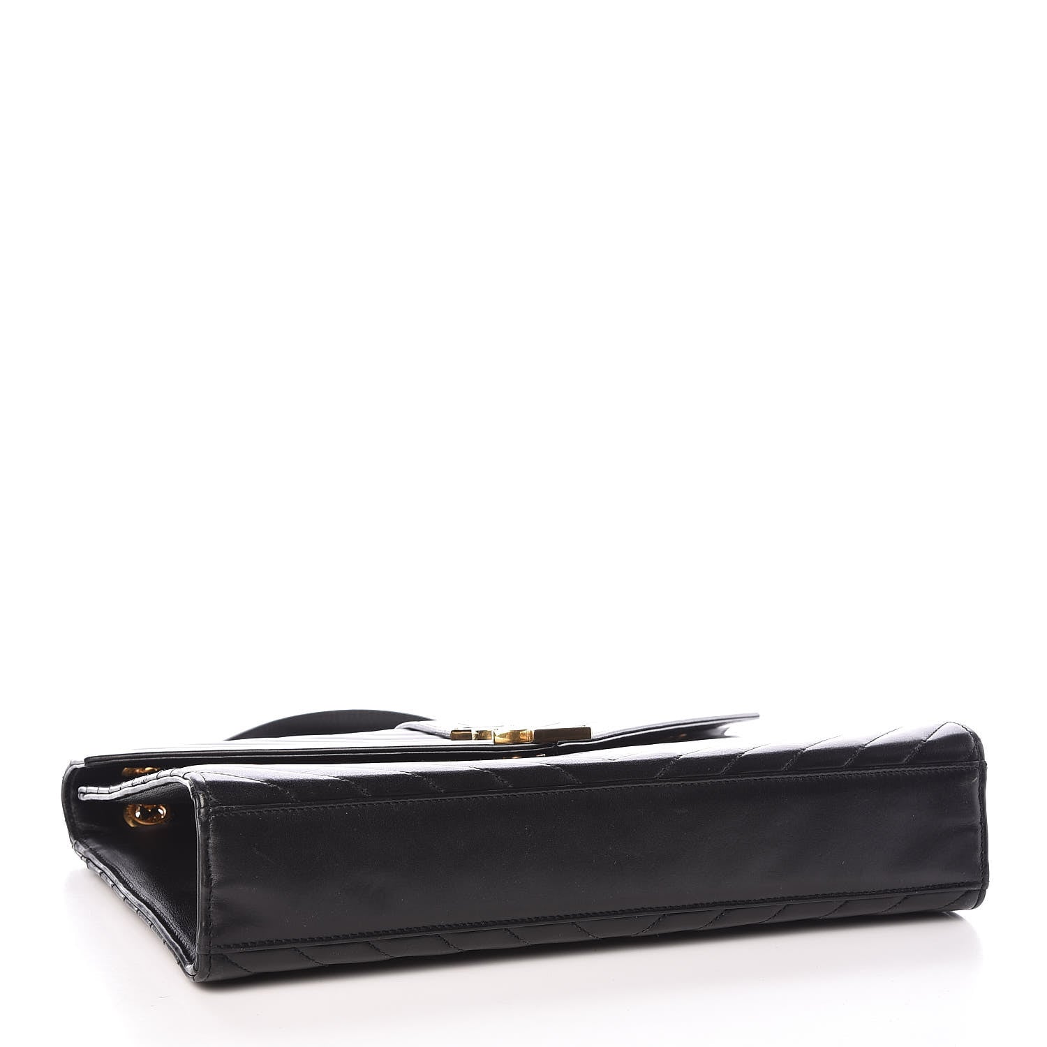 Saint Laurent Smooth Calfskin Matelasse Chevron Large Monogram Satchel Black 4 of 11